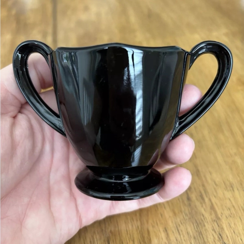 Vintage Elegant Fostoria FAIRFAX Ebony Glossy Black Glass Creamer Open Sugar - Picture 5 of 14